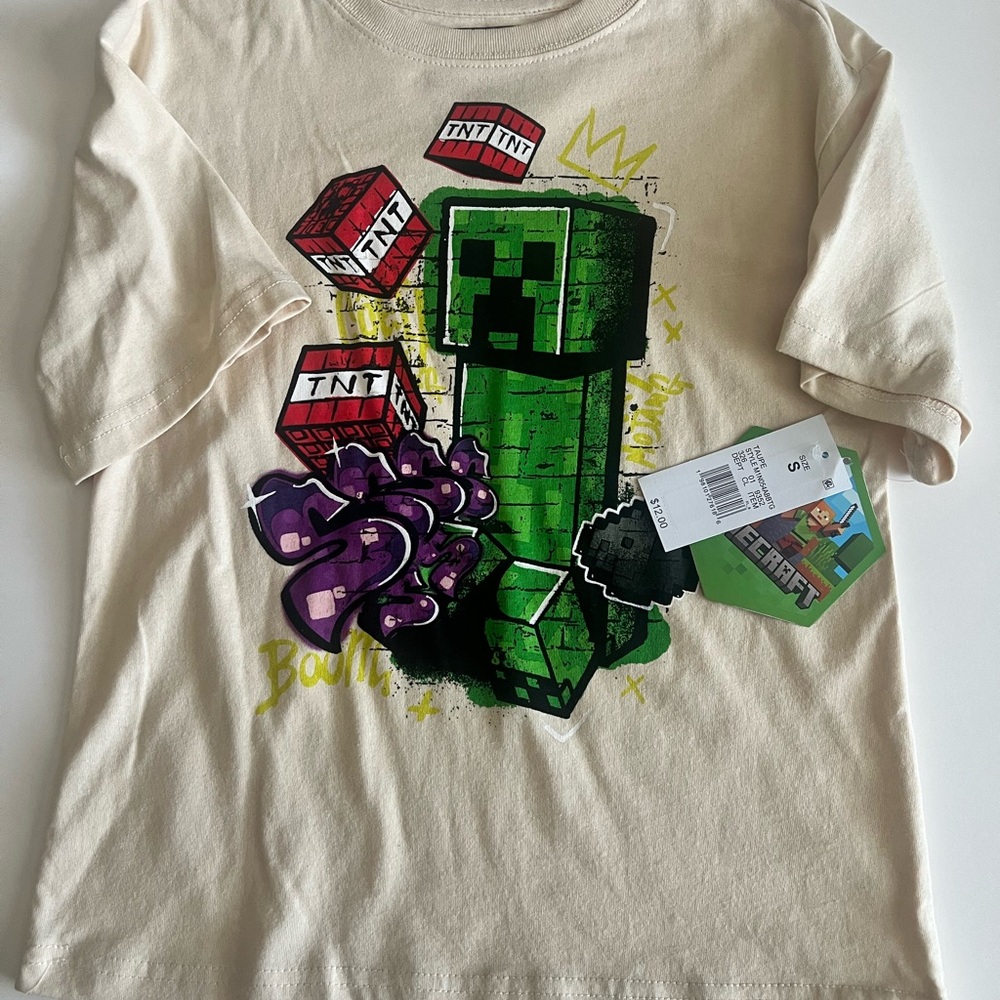 Minecraft Creeper Kids T-Shirt - Cream & Green